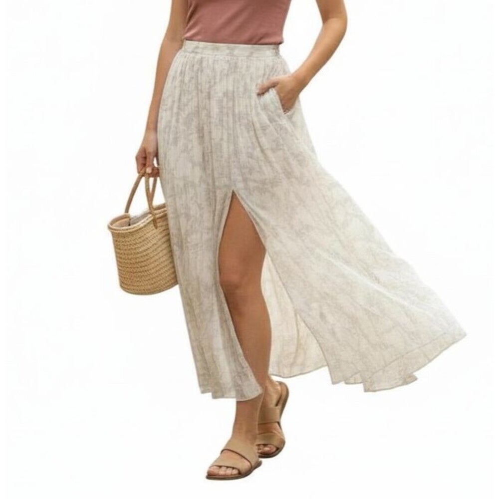 Banana Republic Sketched Flora Maxi Skirt Size 6 Side Split Accordion Pleated